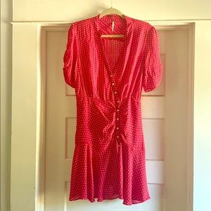 Free People red polka dot mini-dress sz L